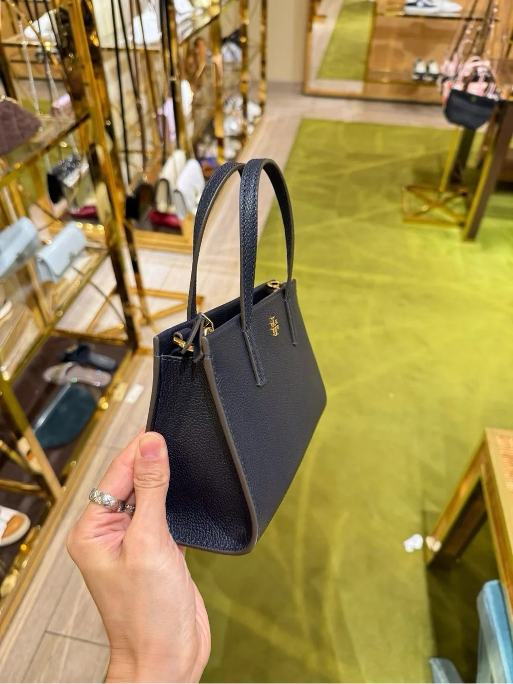 NWT Tory Burch black Pebbled Leather Mini Tote with Gold Logo
